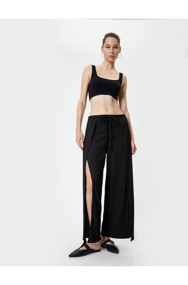 Oversize Trousers Double Breasted Tie Detail Slitted Wrap