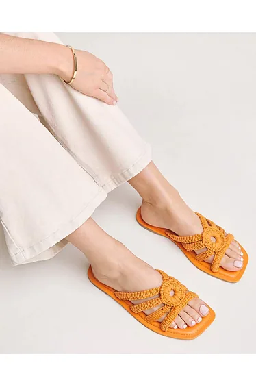 Macrame Woven Slider Flat Sandal Wide