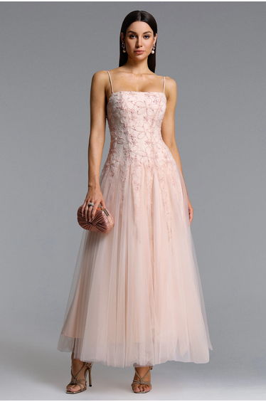 Kamo Romantic Flowy Sleeveless Floral Tulle Maxi Dress