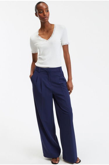 V-Neck T-Shirt with Lace Panels and Short Sleeves