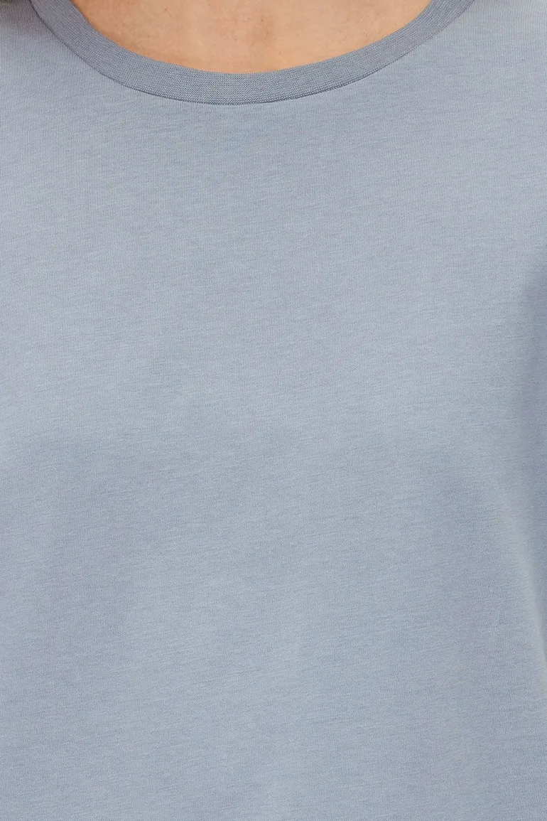 Gray 100% Cotton Basic Crew Neck Knitted T-Shirt - 3