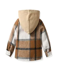 Boys Brown Checked Hooded Shirt and Jogger Set - 1