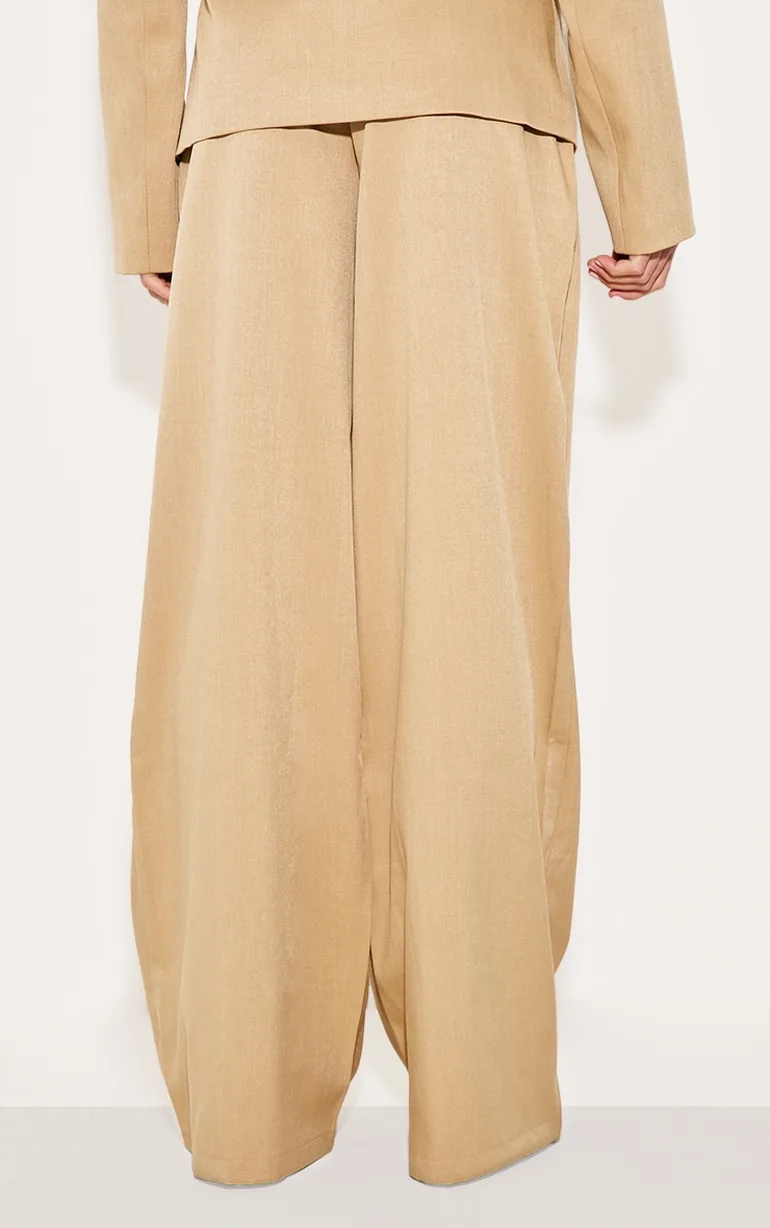 Sand Woven Tailored Wide Leg Trousers - 2