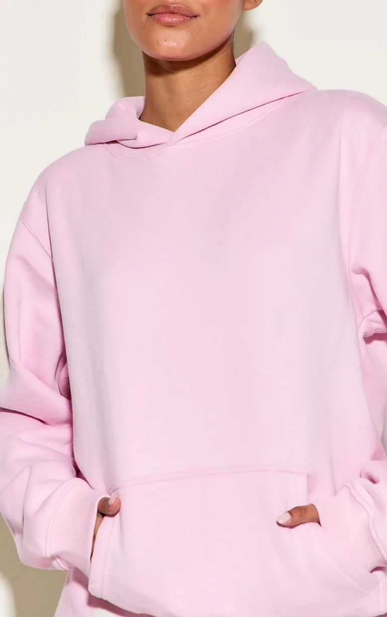 Pink Cotton Fleece Pullover Hoodie - 3