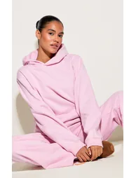 Pink Cotton Fleece Pullover Hoodie