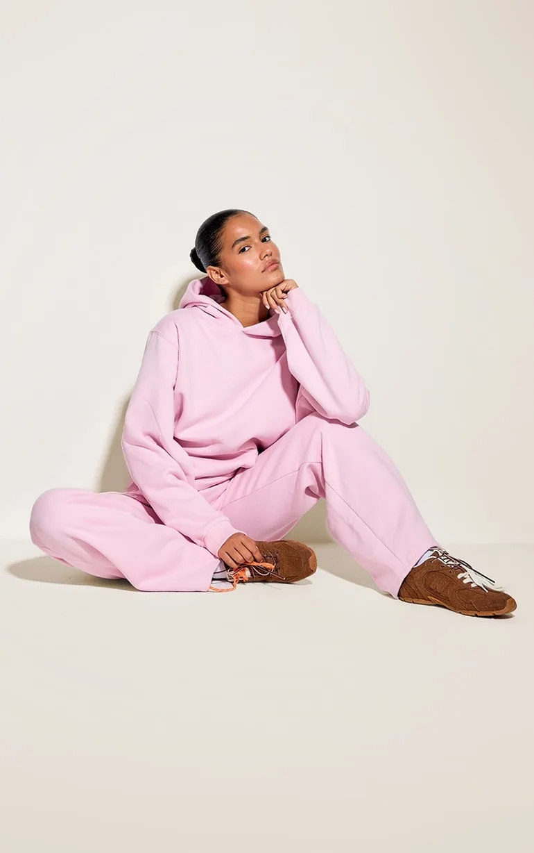 Pink Cotton Fleece Pullover Hoodie - 2