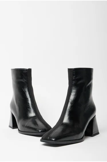 Black Patent Leather Suede Women's Boots & Booties Blunt Toe Heeled Contrast Pu Leather Zippered Stylish