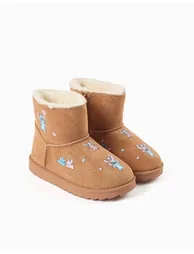 Ankle Boots With Faux Fur Lining And Stitch Prints For Girls, Camel