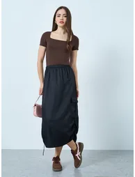 Solid Square Neck Fitted Short Sleeve T-Shirt