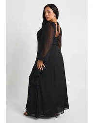 Plus Chiffon Frill Maxi Dress - black - 1