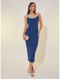 Solid Sequined Neckline Dress
