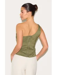 Olive Woven Asymmetric Top - 2