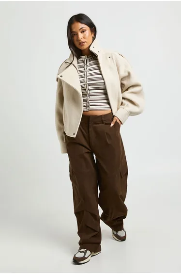 Petite Asymmetric Wool Look Jacket - stone