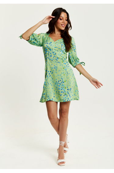 Women's Mini Dress in Mint with Tie-Up Sleeves and Back Detail . product thumbnail 2