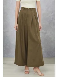 Glitter Accent Wide-Leg Palazzo Pants in Brown - 2
