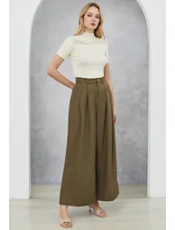 Glitter Accent Wide-Leg Palazzo Pants in Brown - 3