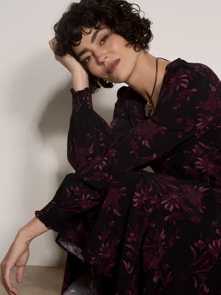 Floral Crepe Midi Dress - 1
