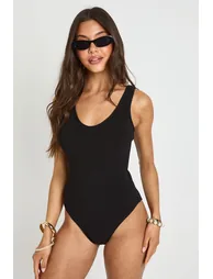 Textured Scoop Swimsuit - black - 1