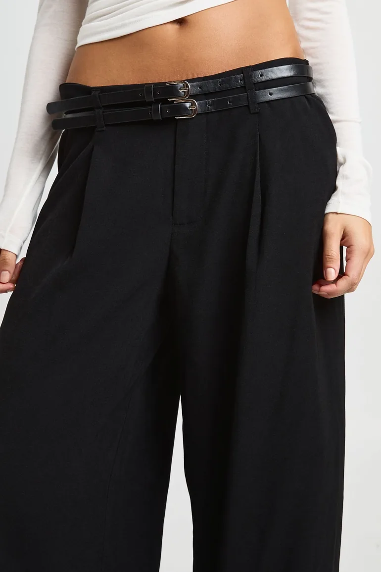 Belted Wide Leg Trouser - black - 3