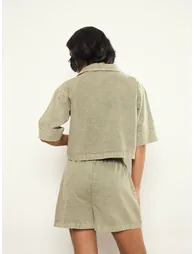 Olive Overdyed Patch Pocket Crop Top and Skorts Co-ord Set - 5