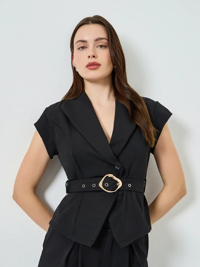 Women Belted Tailored Top and Pants Co-Ords - 1