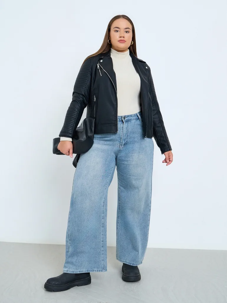 Plus Size Black Faux Leather Biker Jacket - 3