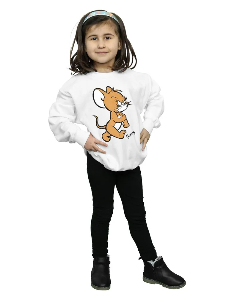 Tom And Jerry Girls Angry Mouse Cotton Sweatshirt - White - 3
