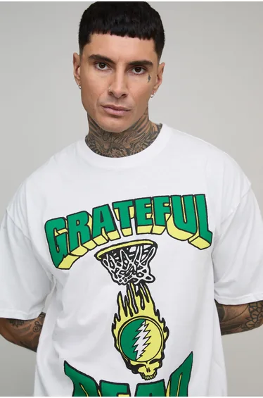 Tall Oversized Grateful Dead License Printed T-Shirt - white