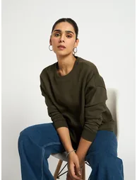 Olive Crew Neck Regular Fit Sweatshirt - 5