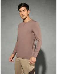 Solid Round Neck Long Sleeve T-Shirt - 1