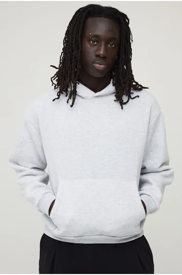 Oversized Boxy Floral Embroidered Hoodie - grey marl