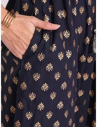 Gold Foil Ethnic Print Waist Tie-Up Fusion Jumpsuit - 4