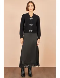 Yumi Black Sparkle Bow Cardigan