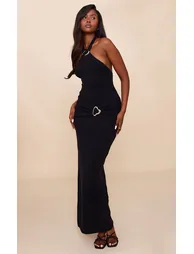 Black Trim Detail Wrap Halter Neck Maxi Dress - 2