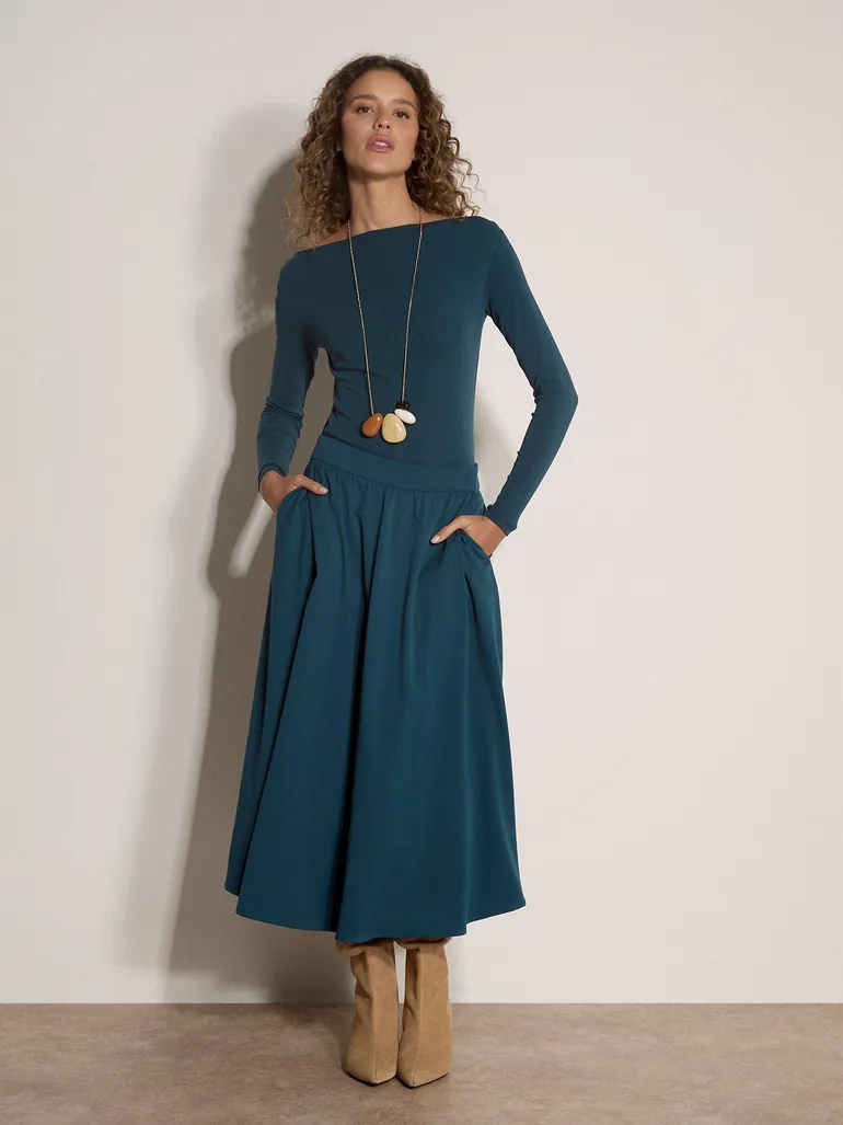 Brushed Twill A-Line Midi Skirt