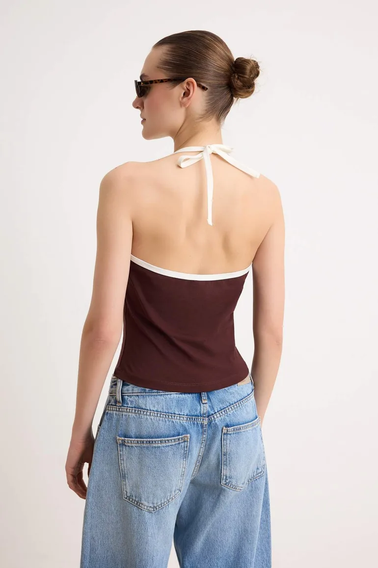 Multi-Colored Fitted/V-Neck Sleeveless Cotton Stretch Knitted Blouse - 1