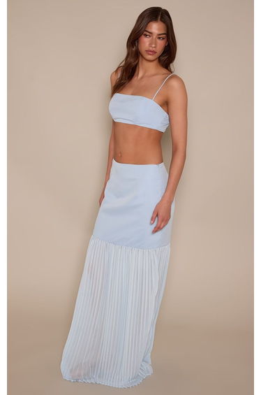 Blue Woven Chiffon Contrast Maxi Skirt product thumbnail 3