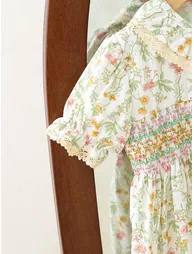 Girls Floral Print Smocked A-Line Dress - 3