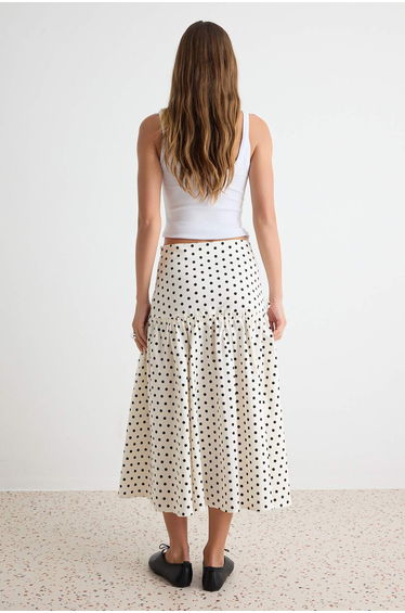 White Polka Dot Side Tie Midi Flared Skirt product thumbnail 4