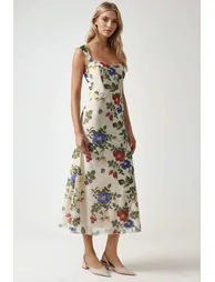 Patterned Maxi Dress with Heart Collar - 3