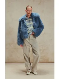 Pastel Blue Oversized Collar Faux Fur Coat - 2