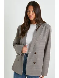 Tonal Mini Check Oversized Tailored Blazer - stone - 1