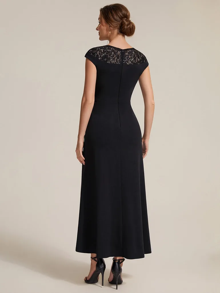 See-through Crepe Cap Sleeve Wedding Guest Dress - 2