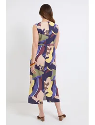 Abstract Belted Maxi Dress - 2