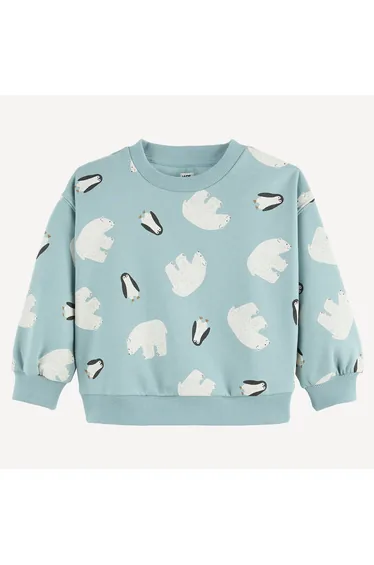 Polar Bear/Penguin Print Crew Neck Sweatshirt