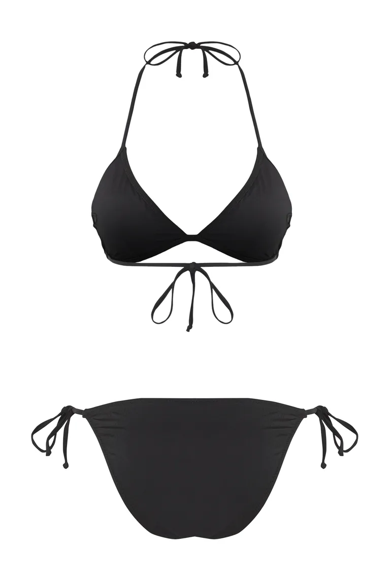 Black Triangle Normal Waist Regular Bikini Set - 5