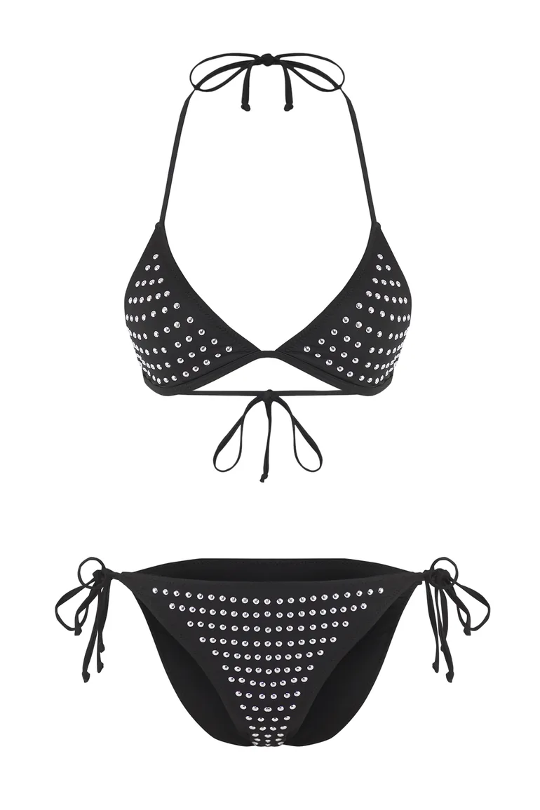 Black Triangle Normal Waist Regular Bikini Set - 4