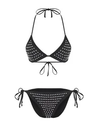 Black Triangle Normal Waist Regular Bikini Set - 4