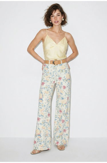 LUCCI High Waist Paisley Print Straight Leg Denim Pants