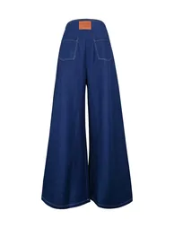 High Waisted Loose Elasticity Pockets Solid Color Zipper Jean Pants Bottoms - 6